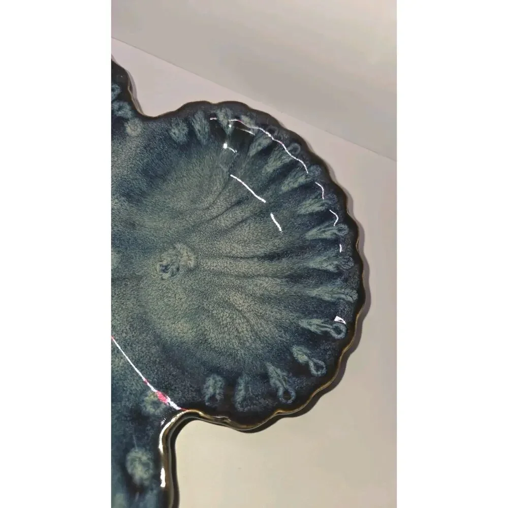 MCM 1960s California Pottery Blue Triple Section Scallop Shell Serving Tray